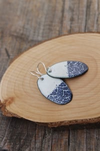 Image 2 of Large Blue and White Wave Enamel Earrings