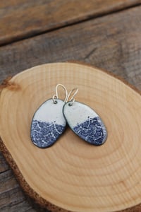 Image 1 of Large Blue and White Wave Enamel Earrings