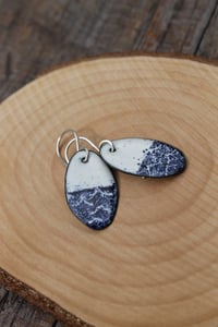 Image 1 of Medium Blue and White Wave Enamel Earrings