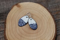 Image 2 of Medium Blue and White Wave Enamel Earrings