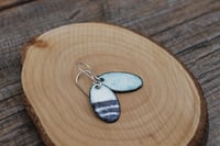 Image 3 of Medium Blue and White Stripe Enamel Earrings