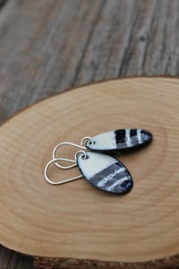 Image 1 of Medium Blue and White Stripe Enamel Earrings