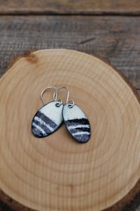 Image 2 of Medium Blue and White Stripe Enamel Earrings