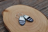 Image 4 of Medium Blue and White Stripe Enamel Earrings