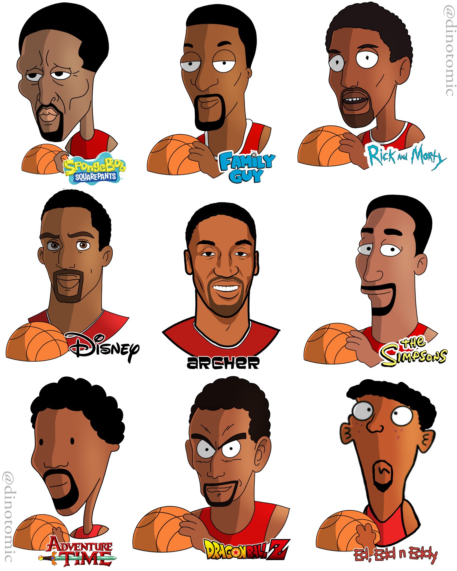 Image of #205 Scottie Pippen  drawn in 9 styles 