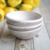 Image 2 of Set of Three Matte White Speckled Stoneware Pottery Prep Bowls Made in USA