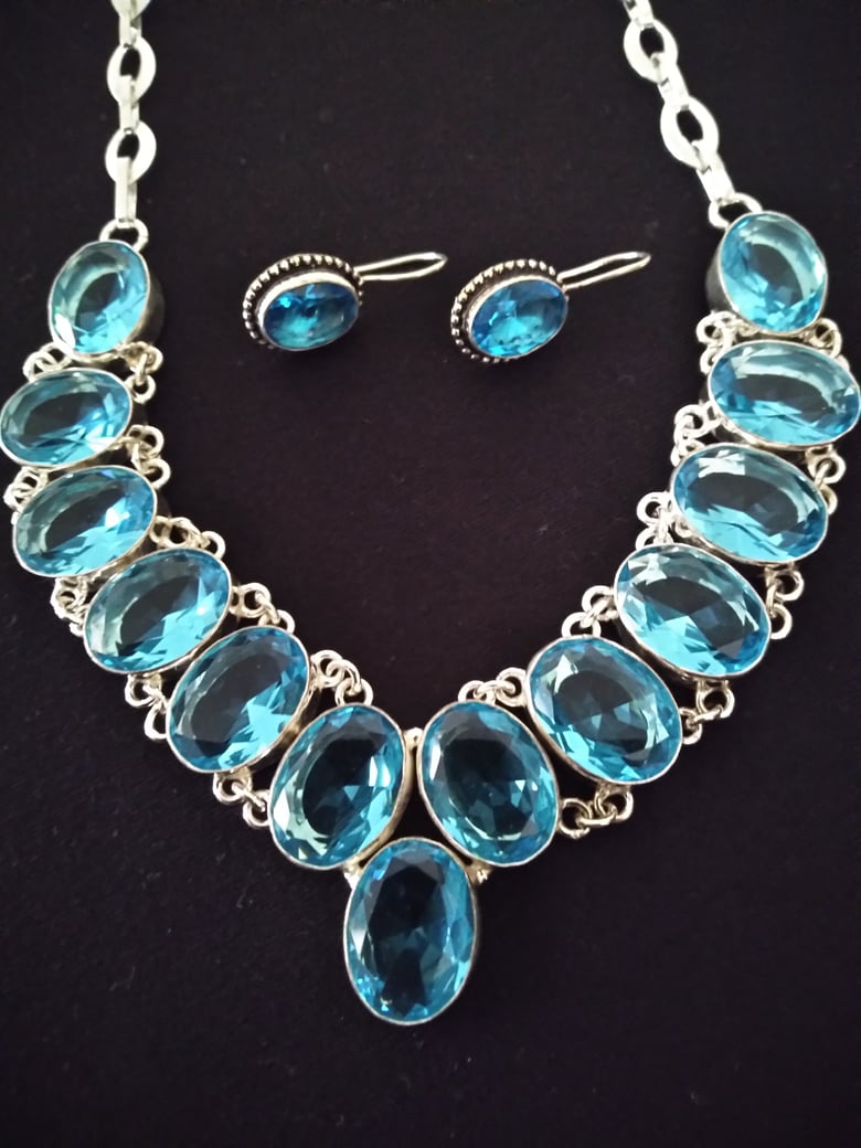 Image of BLUE TOPAZ NECKLACE AND EARRING SET