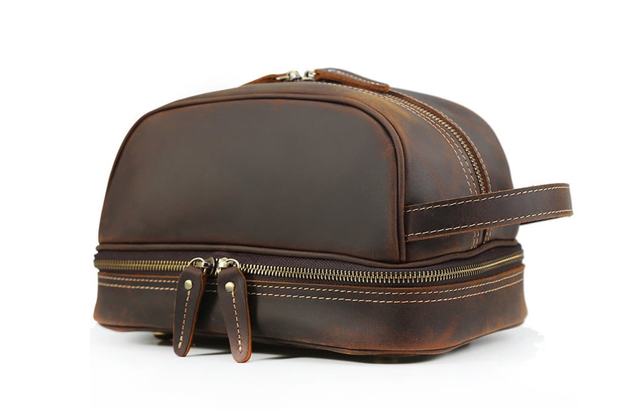 Image of Men Leather Toiletry Bag Double Compartment Toiletry Travel Case  8814