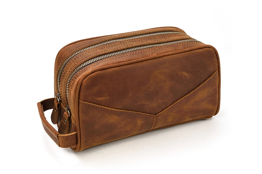 Image of Leather Toiletry Bag, Groomsmen Gift, Custom Leather Dopp Kit 2003