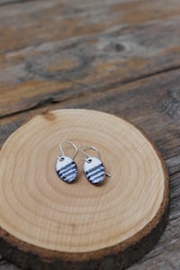 Image 1 of Small Blue and White Stripe Enamel Earrings