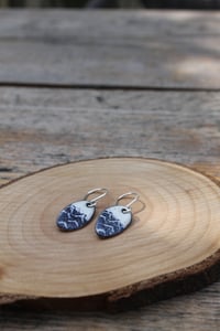 Image 1 of Small Blue and White Wave Enamel Earrings