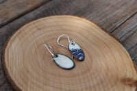 Image 2 of Small Blue and White Wave Enamel Earrings