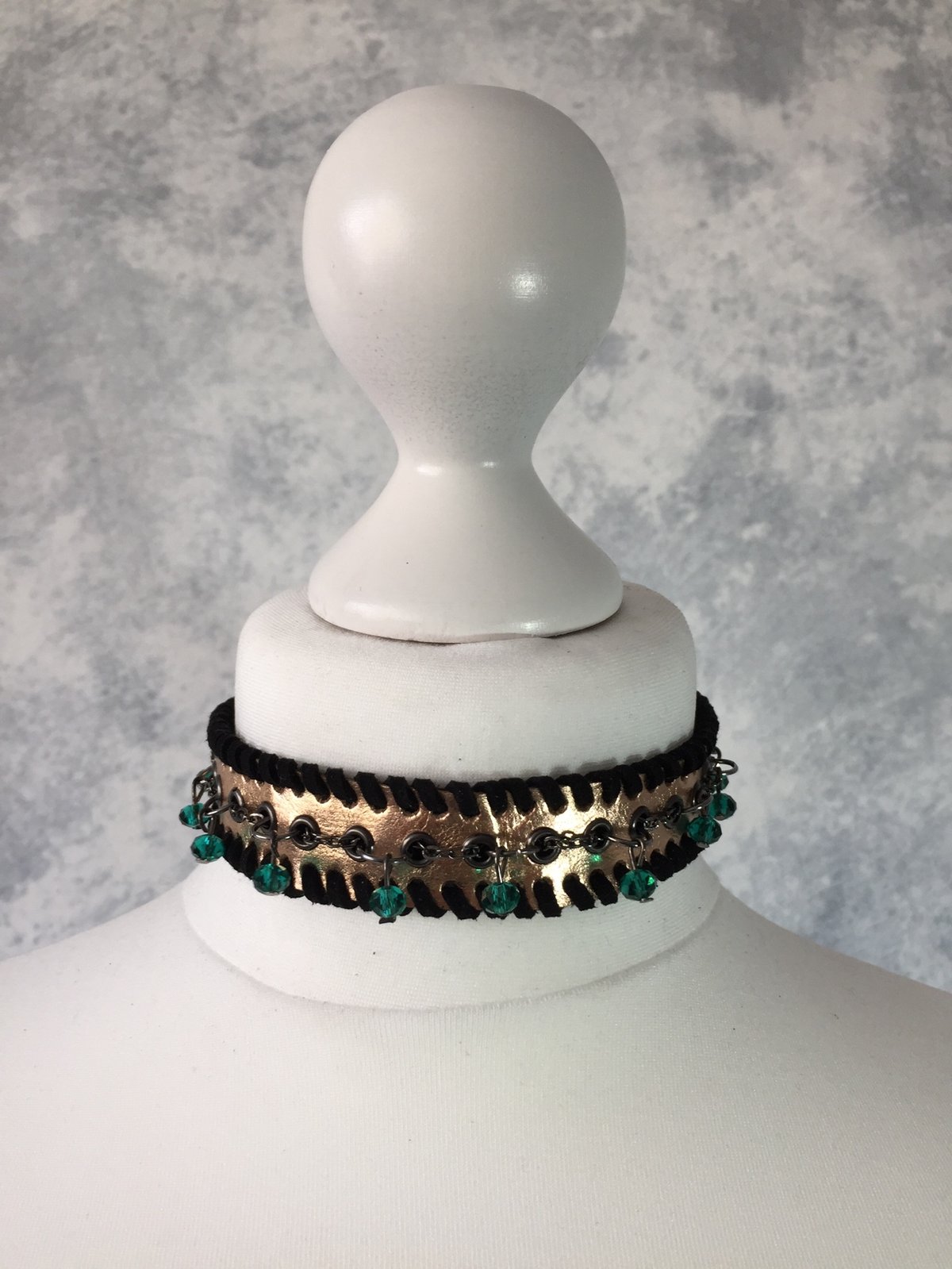 Image of Rose Gold & teal beaded collar