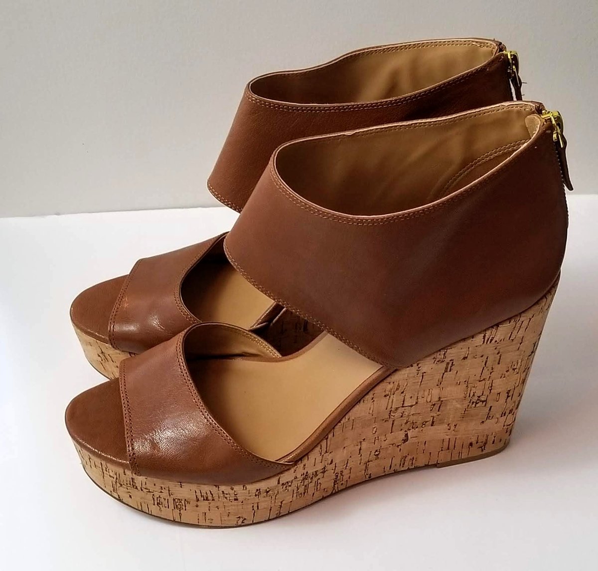 Nine West Tan Leather Wedge Sandals Women's Shoe Size 12 | DreamLand Curves