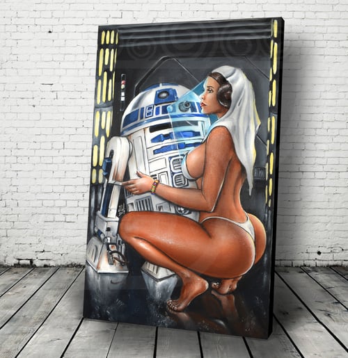 Image of "R2PIMP2" Jeremy Worst Sexy Star Wars Poster Wall Art Canvas Princess Leia r2d2
