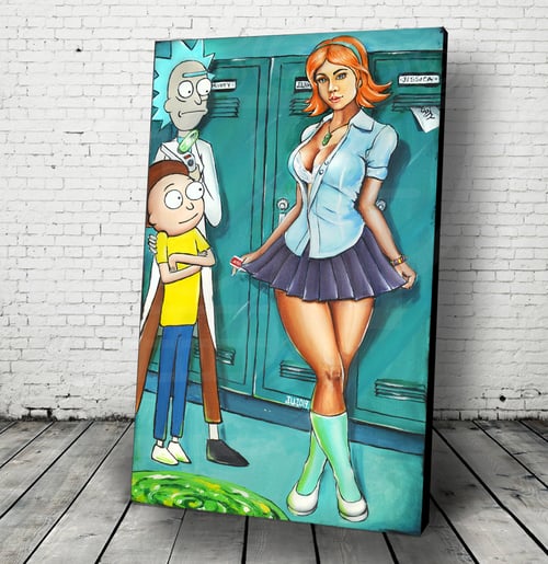 Image of Jessica Rick and Morty by Jeremy Worst original Painting Cartoon Series