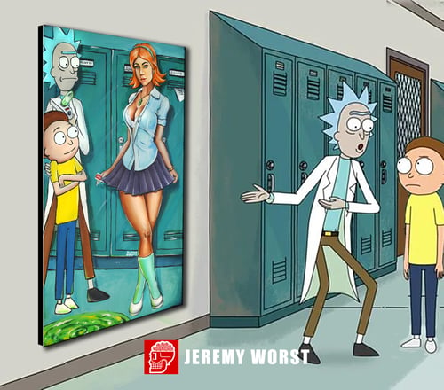 Image of Jessica Rick and Morty by Jeremy Worst original Painting Cartoon Series