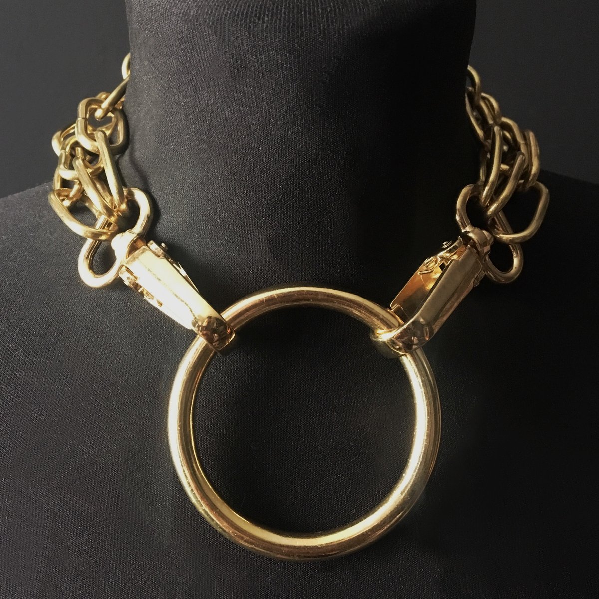 Gold triple chain ring necklace