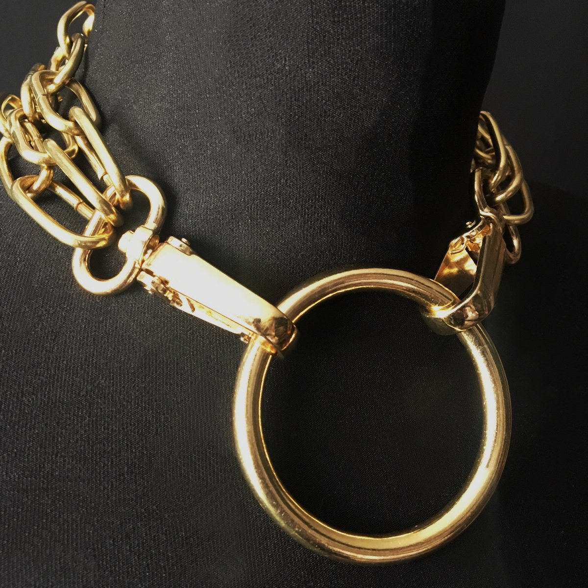 Gold triple chain ring necklace