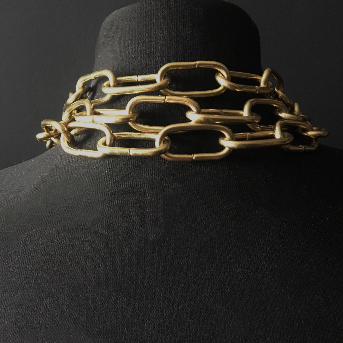 Gold triple chain ring necklace