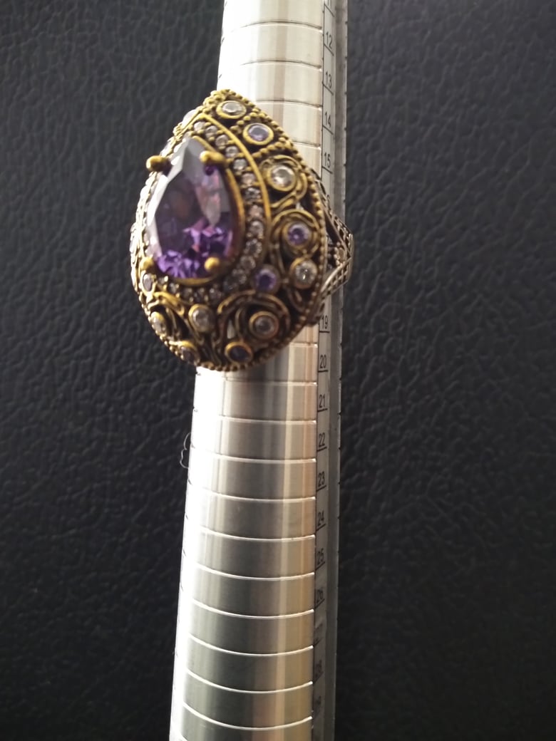 Image of AMETHYST RING IN STERLING SILVER AND BRONZE