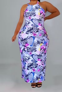 Letter Printed Dress/White,Purple