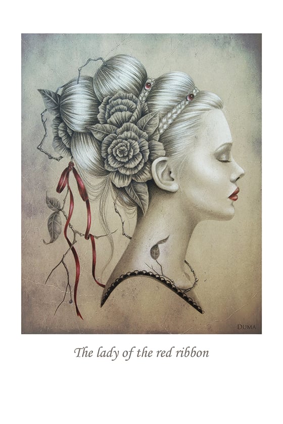 Image of The lady of the red ribbon 60 x 40 cm