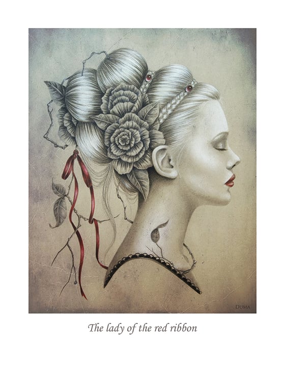 Image of The lady of the red ribbon 40 x 30 cm