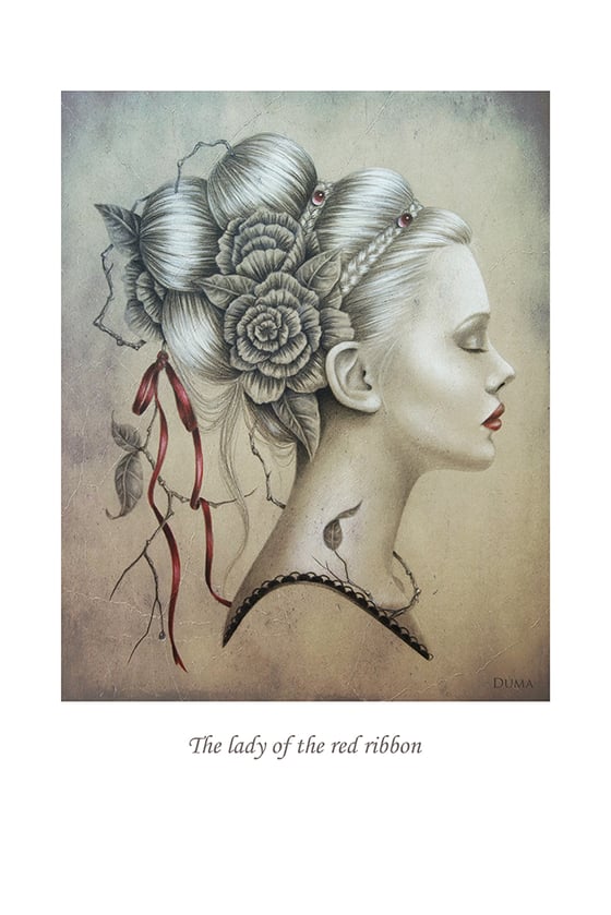 Image of The lady of the red ribbon 30 x 20 cm