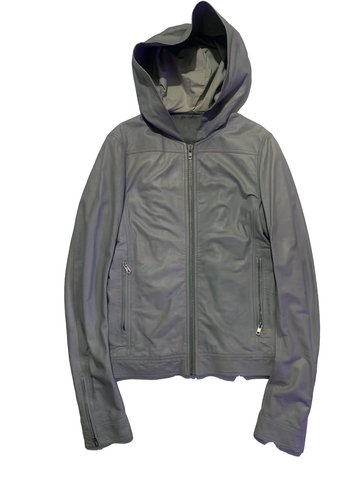 Image of Rick Owens Glass Ice Hooded Lamb Leather Jacket