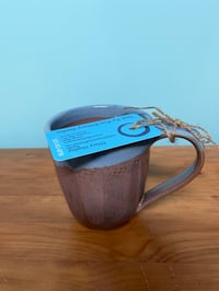 Image 2 of Blue lip over pink glazed mug, medium wider