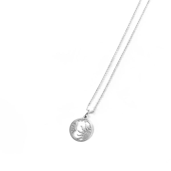 Image of Sterling Silver Sun & Moon Charm Necklace