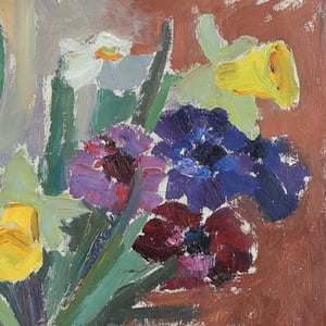 Image of 1945, Swedish Painting, 'Spring Flowers,' WILHELM H SKOGLUND.