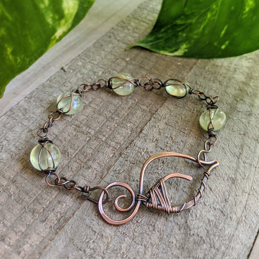Copper Prehnite Leaf Bracelet