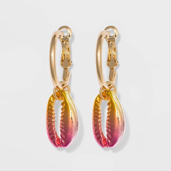 Image of Cowrie Shell Dangle Earrings- Pink