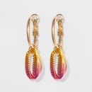 Image 1 of Cowrie Shell Dangle Earrings- Pink