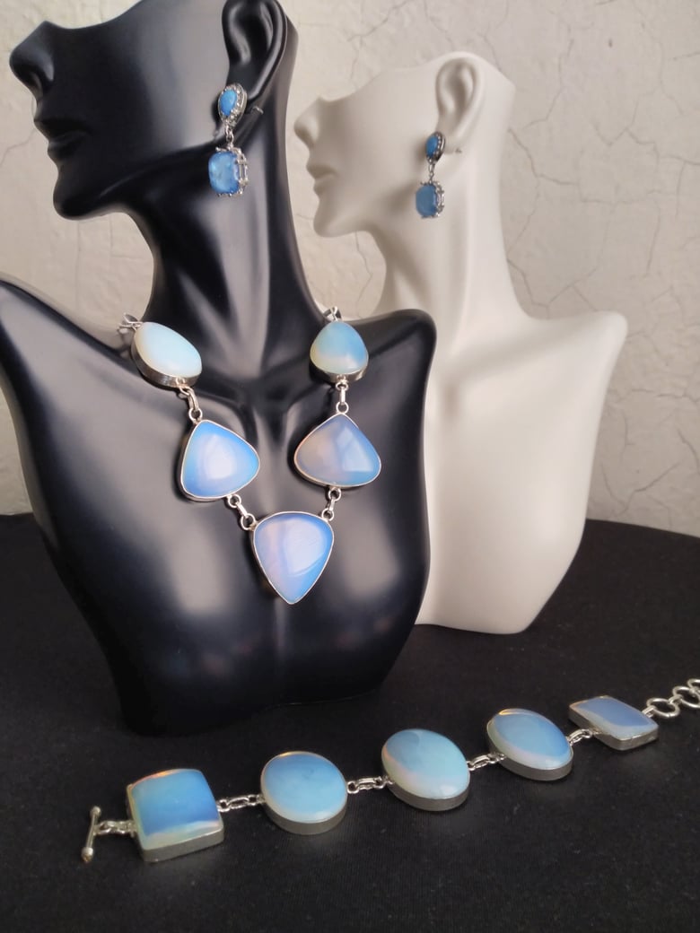 Image of OPALITE AND OPAL EARRING NECKLACE SET