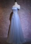 Charming Light Blue Tulle Long Off Shoulder Party Dress, New Prom Gown