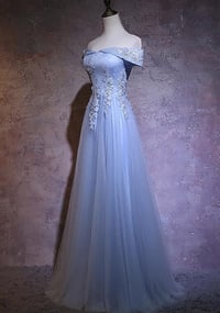 Image 2 of Charming Light Blue Tulle Long Off Shoulder Party Dress, New Prom Gown