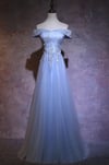 Charming Light Blue Tulle Long Off Shoulder Party Dress, New Prom Gown