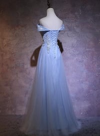 Image 3 of Charming Light Blue Tulle Long Off Shoulder Party Dress, New Prom Gown