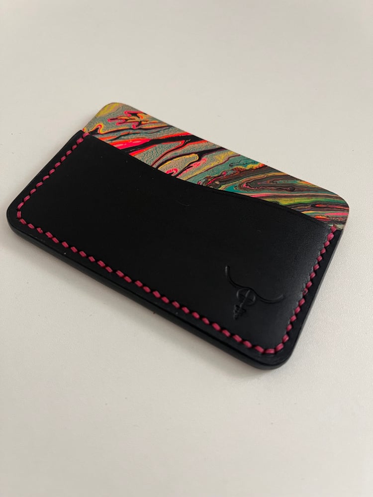 Image of Marbled Horizontal Cardholder (Black/Neon Pink)