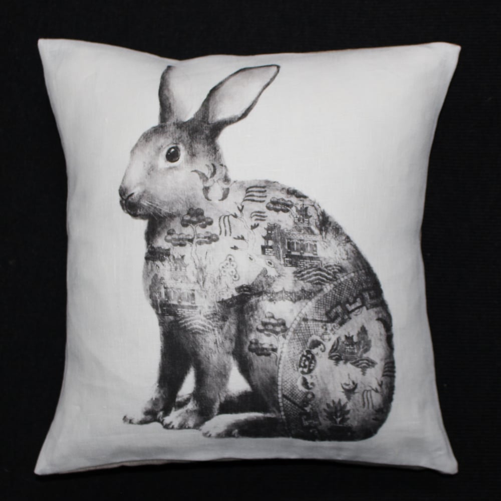 Image of Linen Charcoal Willow Rabbit Cushion