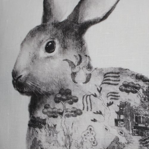Image of Linen Charcoal Willow Rabbit Cushion