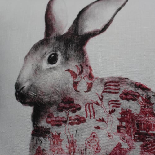 Image of Linen Cranberry Willow Rabbit Cushion