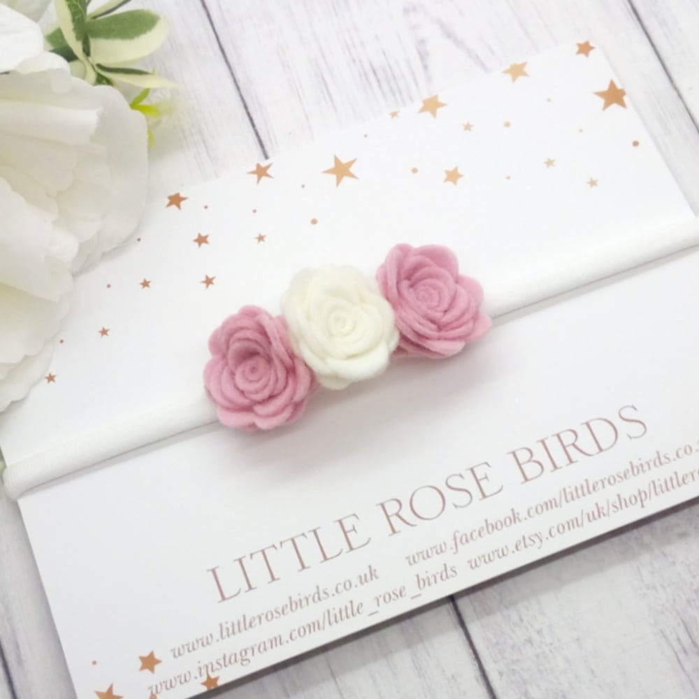Image of CHOOSE YOUR COLOUR - 3 Small Rose Flower Headband or Clip