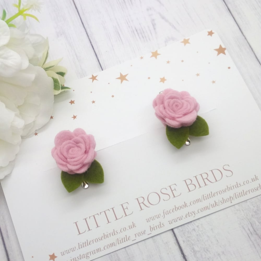 CHOOSE YOUR COLOUR - SET OF 2 Small Rose Pigtail Clips - Choice of 52 Colours 