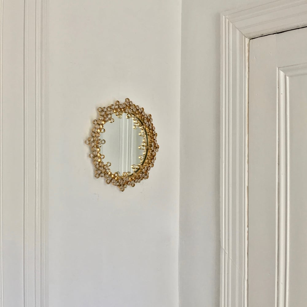 Image of 13" Gilt Brass and Crystal Wall Mirror Attributed to Palwa