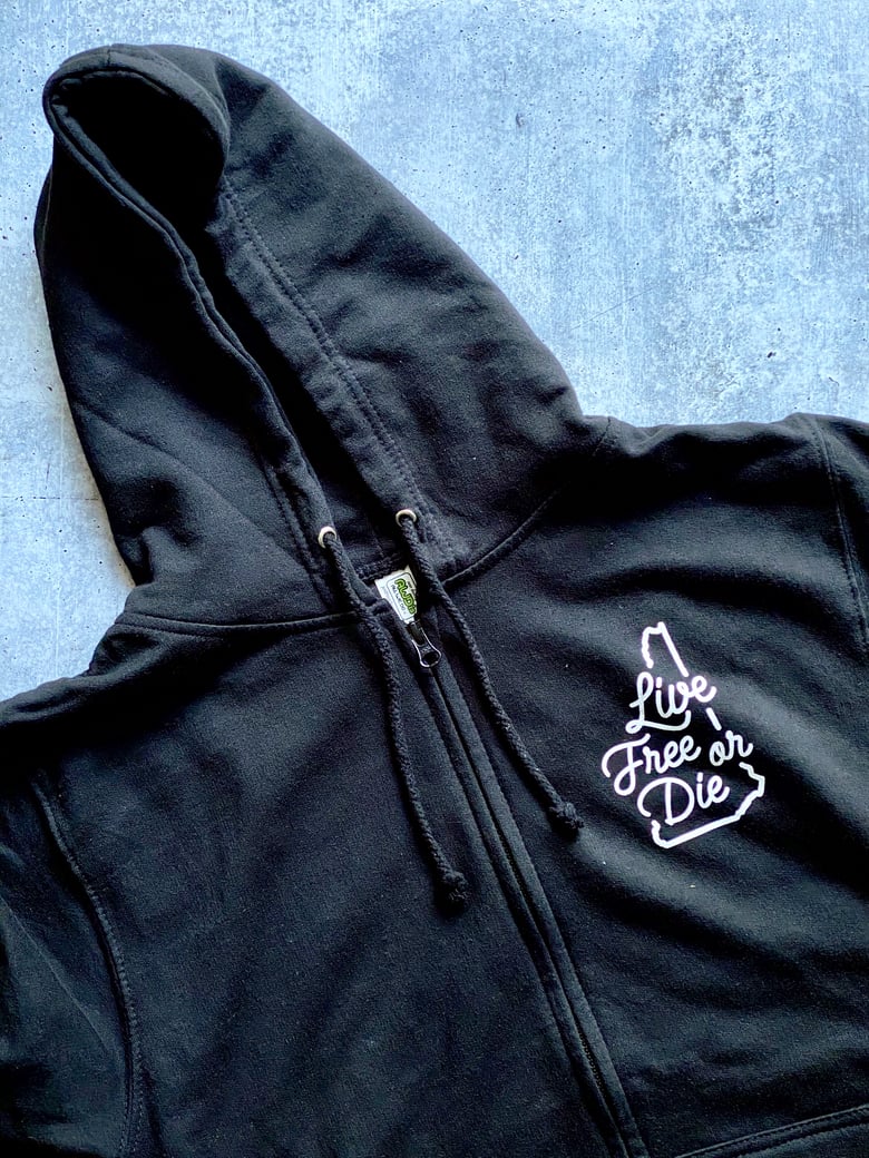 Image of Cursive LFOD zip up hoodie with pockets -black