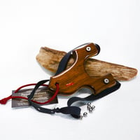 Image 1 of Compact Wooden Walnut Sling Shot, The Little Heathen, OTF Right Handed Shooter, Wood Catapult